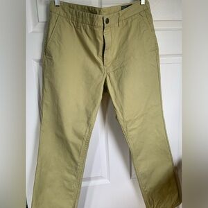 Bonobos Washed Chinos Straight Fit Khaki Green Pants Size 34x30 Stain on Leg